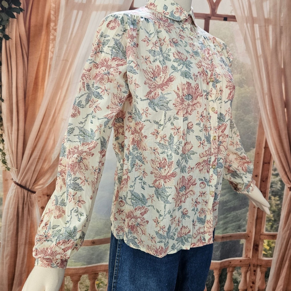 Vintage 1960's Floral Button Down Blouse Orange Label Long Sleeve Top
Cream Blue - Picture 9 of 12